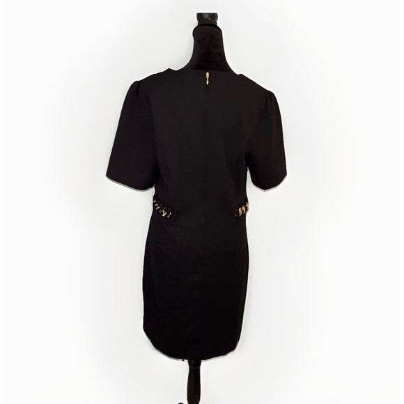 Lilly Pulitzer Elinor Shift Mini Black Ponte Dress Size 10 Gold Trim Link Belt - Picture 5 of 7